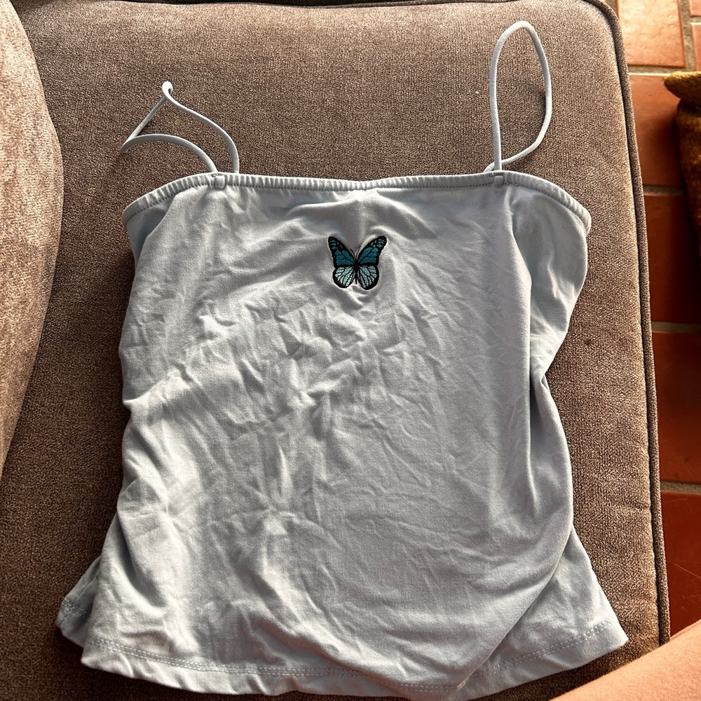 Women's Blue Butterfly Embroidered Top